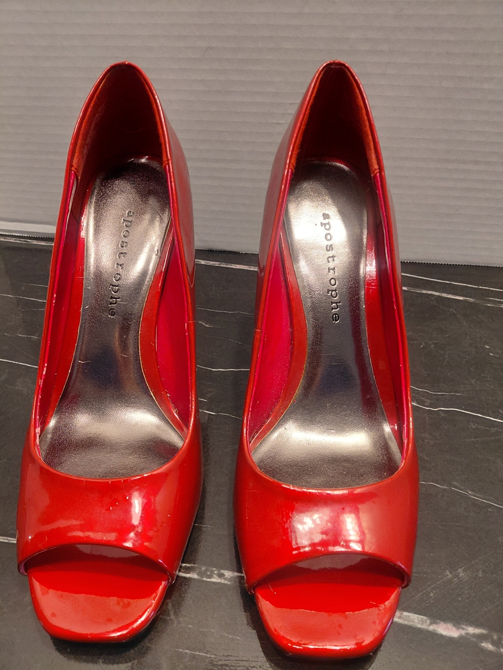 Apostrophe Red Patent Peep-Toe Pumps
